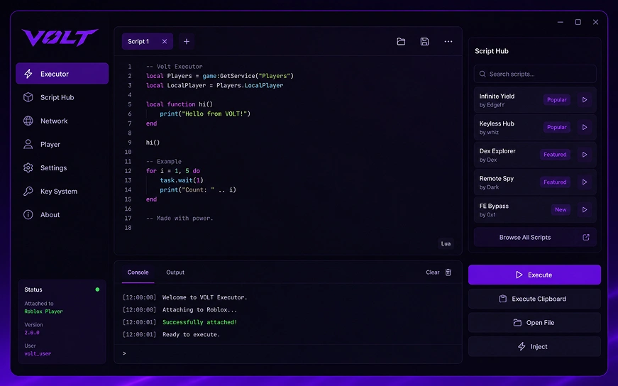 Volt Executor UI — clean script execution interface for Roblox